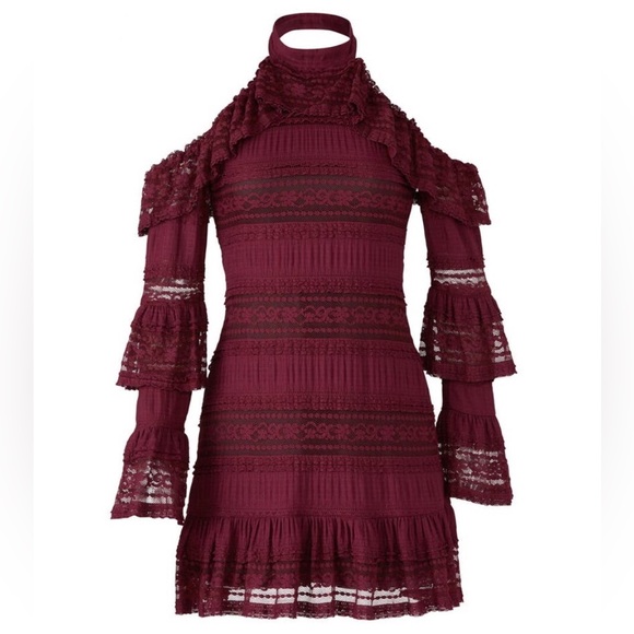 🎉On Sale New PARKER Crepe Tiered Ruffles Flounce Hem Cold Shoulder Dress - Picture 2 of 6